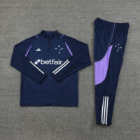23-24 Cruzeiro navy blue with purple stripe half zipper sweater tracksuit