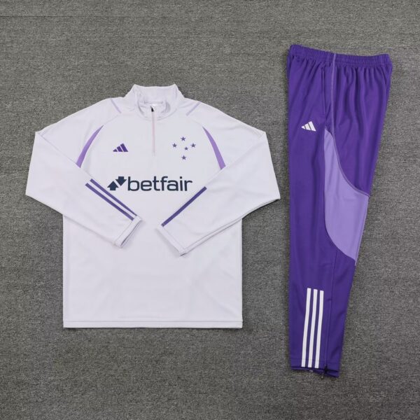 23-24 Cruzeiro white with purple stripe half zipper sweater tracksuit - Image 2