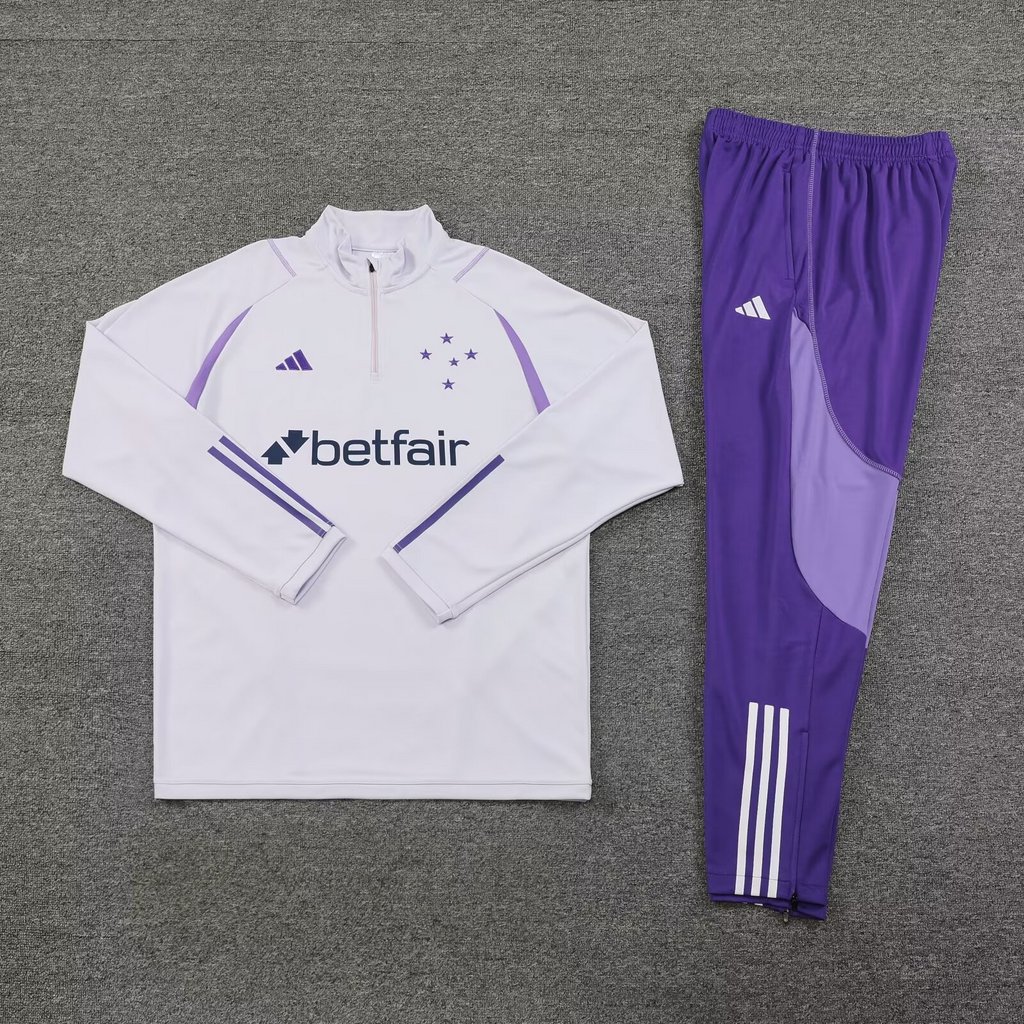 002-58 23-24 Cruzeiro white with purple stripe half zipper sweater tracksuit