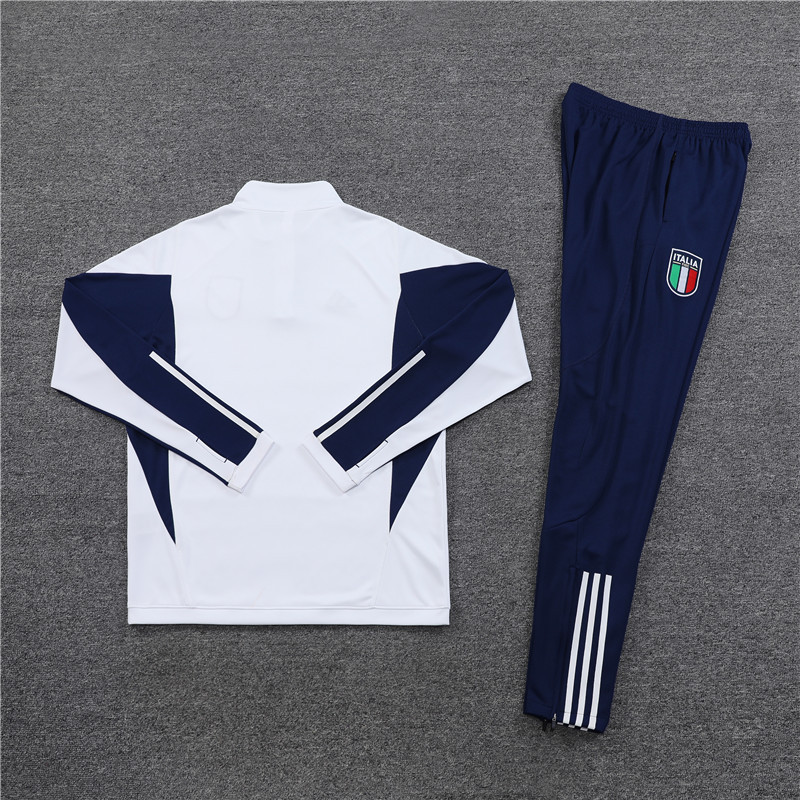 002-68 23-24 Italy white with blue half zipper sweater tracksuit