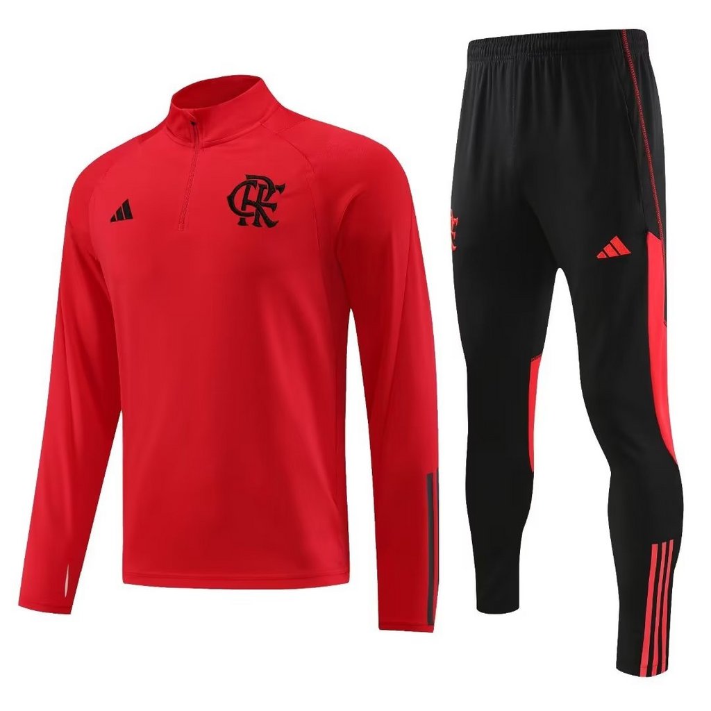 002-7 23-24 Flamengo red half zipper sweater tracksuit