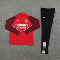23-24 Lyon red with dark red arm half zipper sweater tracksuit