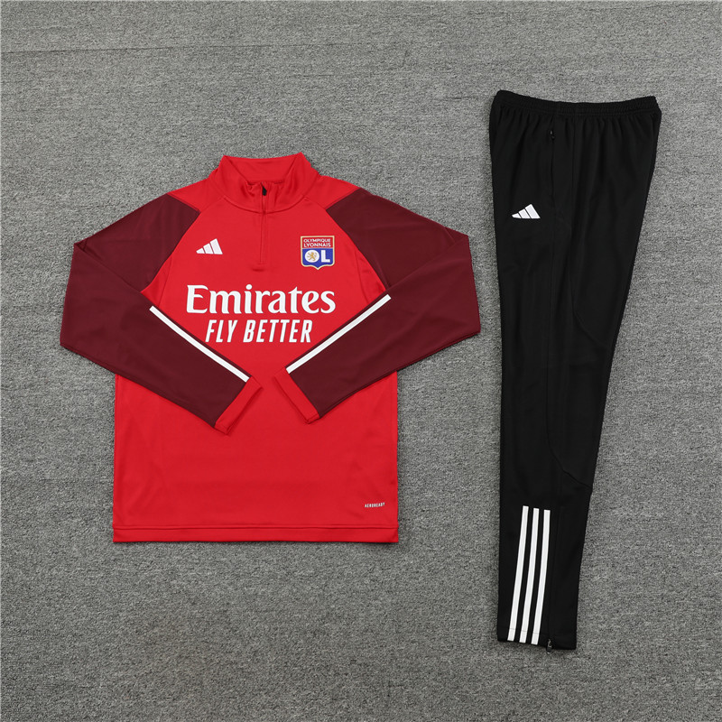 23-24 Lyon red with dark red arm half zipper sweater tracksuit