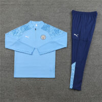 002-78 23-24 Man City light blue with navy blue pants half zipper sweater tracksuit