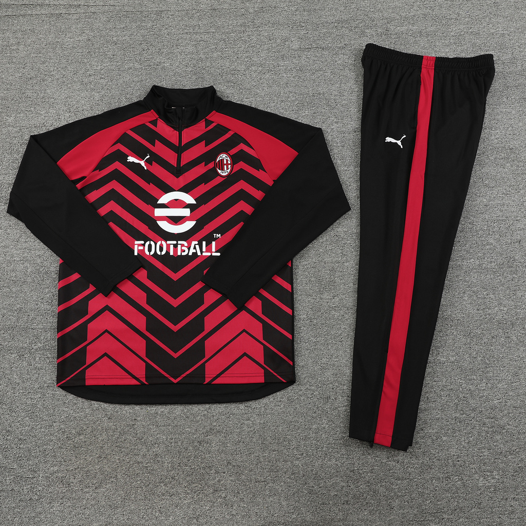 002-8 23-24 AC black with red half zipper training tracksuit