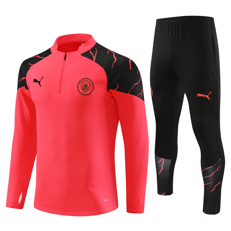 002-80 23-24 Man City orange with black pants half zipper sweater tracksuit