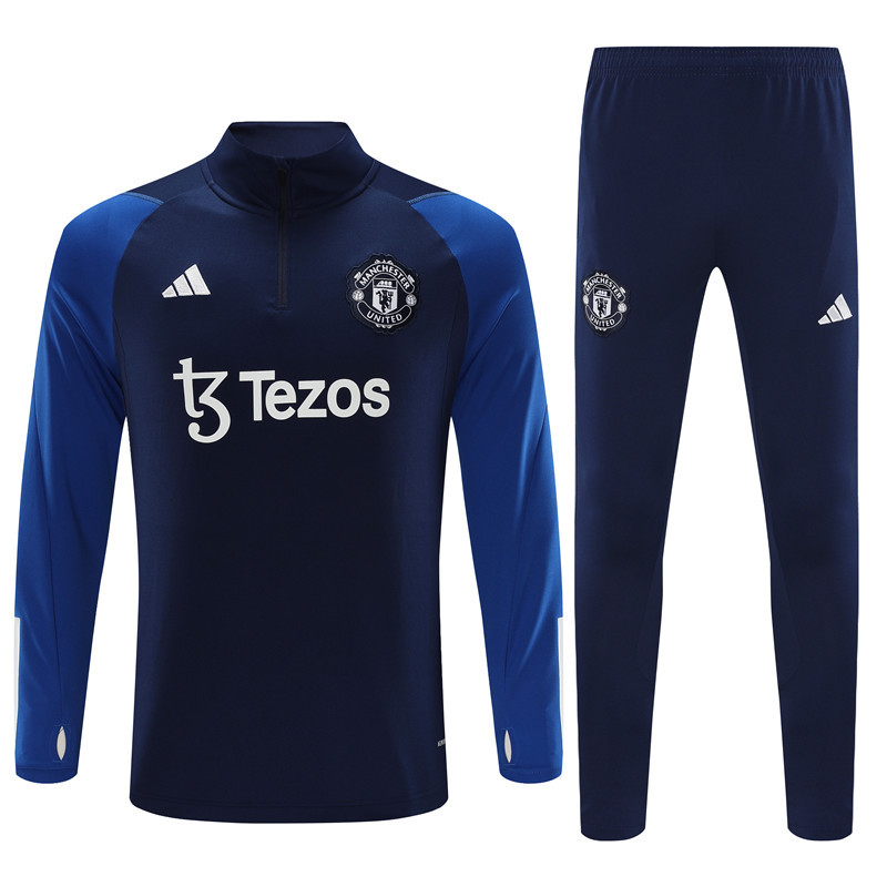 002-85 23-24 Manud navy blue with blue half zipper training tracksuit