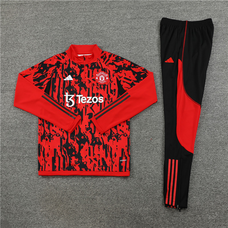 002-86 23-24 Manud red and black half zipper training tracksuit