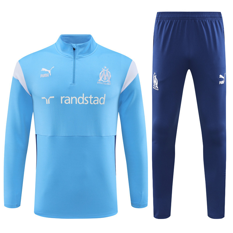 002-93 23-24 Marseille light blue with navy blue half zipper sweater tracksuit
