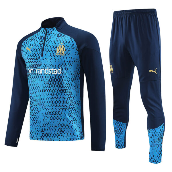 23-24 Marseille navy blue with blue stripe half zipper sweater tracksuit - Image 2