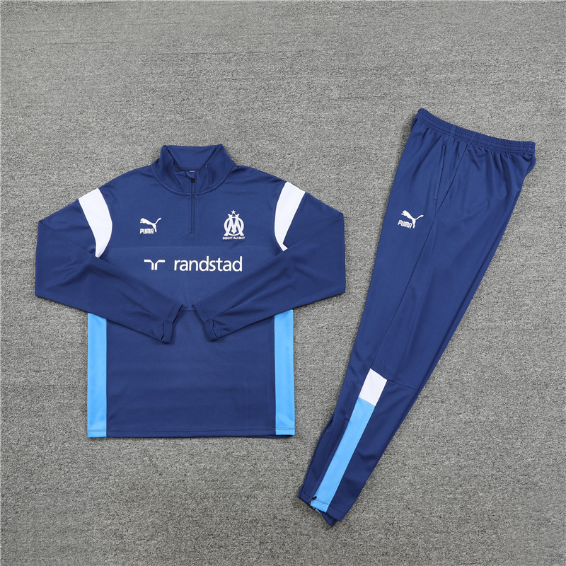 23-24 Marseille navy blue with white and blue half zipper sweater tracksuit