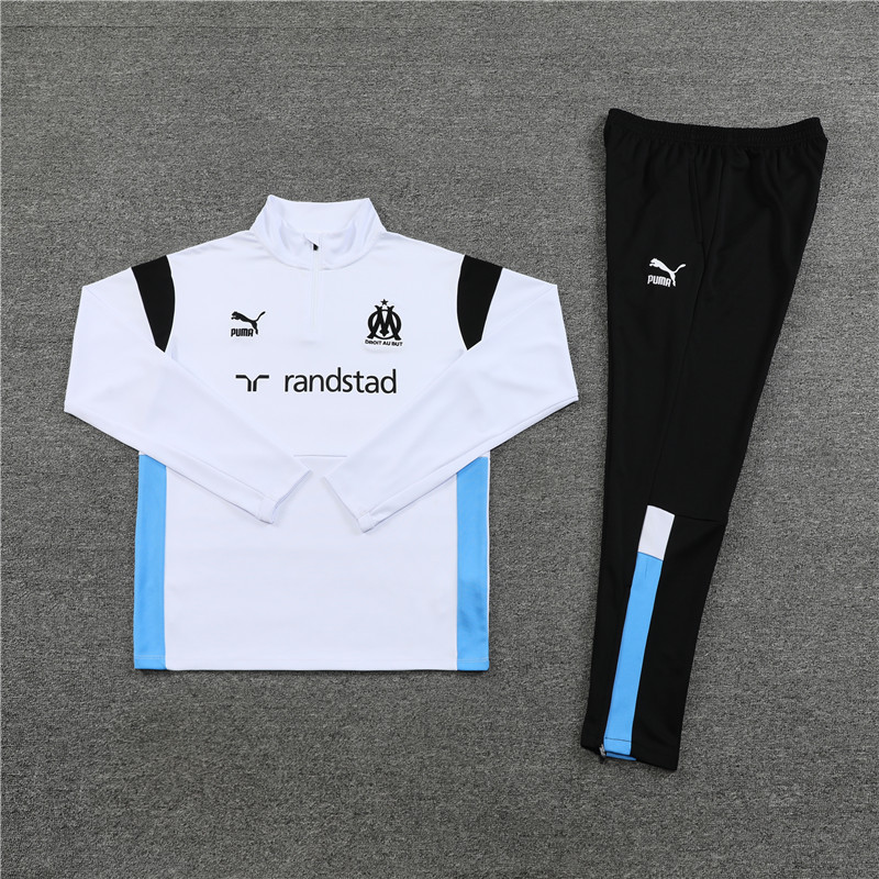 23-24 Marseille white with black and blue half zipper sweater tracksuit