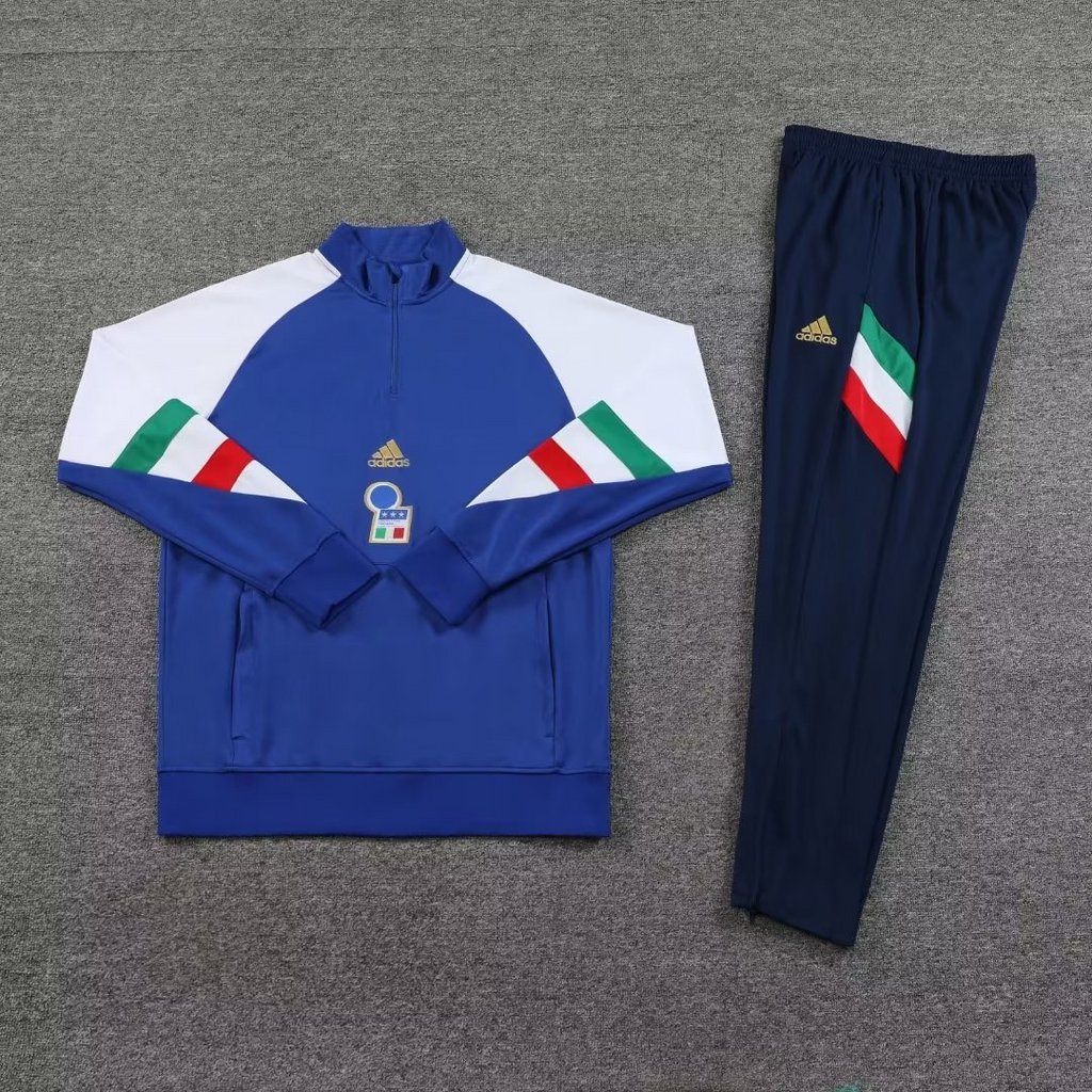 003-11 23-24 Italy blue with white half zipper sweater tracksuit