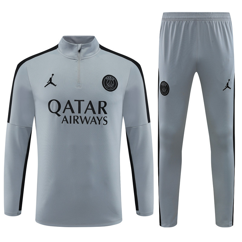 23-24 PS G gray with black stripe half zipper sweater tracksuit