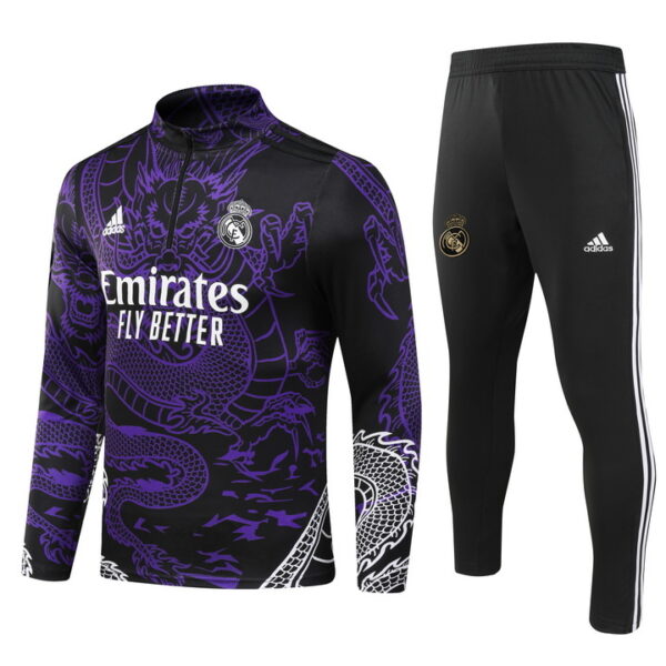 23-24 Real Madrid black with purple dragon half zipper training tracksuit - Image 3