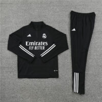 23-24 Real Madrid black with white stripe half zipper sweater tracksuit