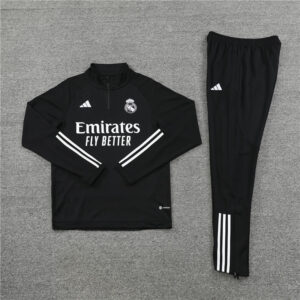 23-24 Real Madrid black with white stripe half zipper sweater tracksuit - Image 3