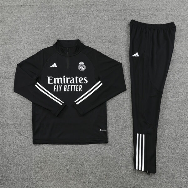 23-24 Real Madrid black with white stripe half zipper sweater tracksuit - Image 3