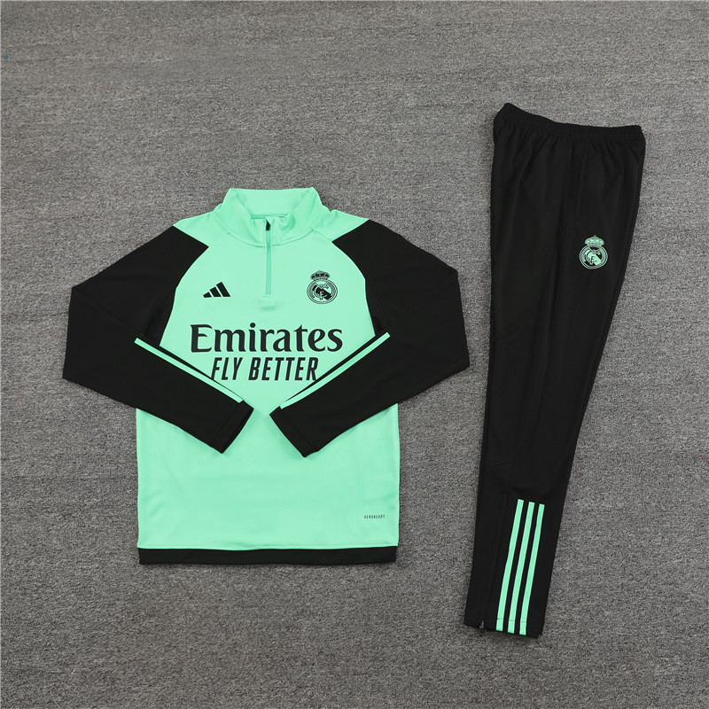 23-24 Real Madrid green with black half zipper training tracksuit