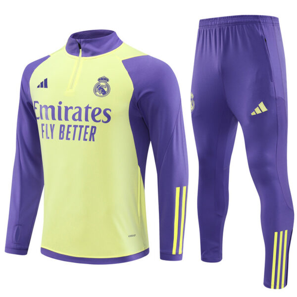 23-24 Real Madrid yellow with purple half zipper sweater tracksuit - Image 3