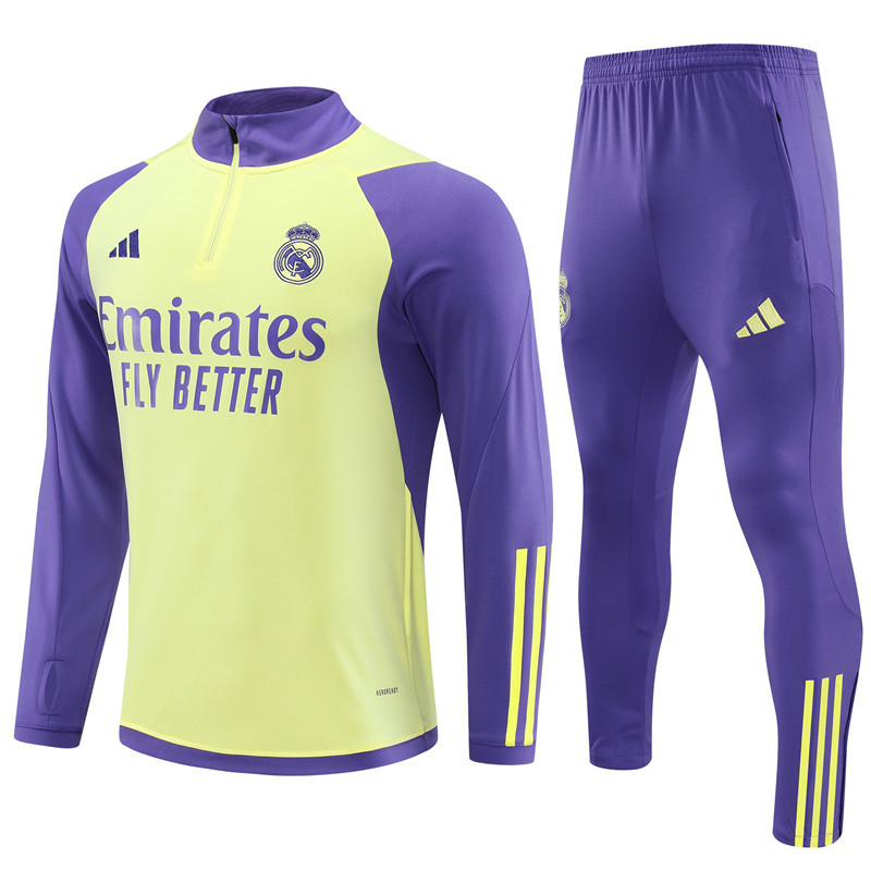 003-127 23-24 Real Madrid yellow with purple half zipper sweater tracksuit