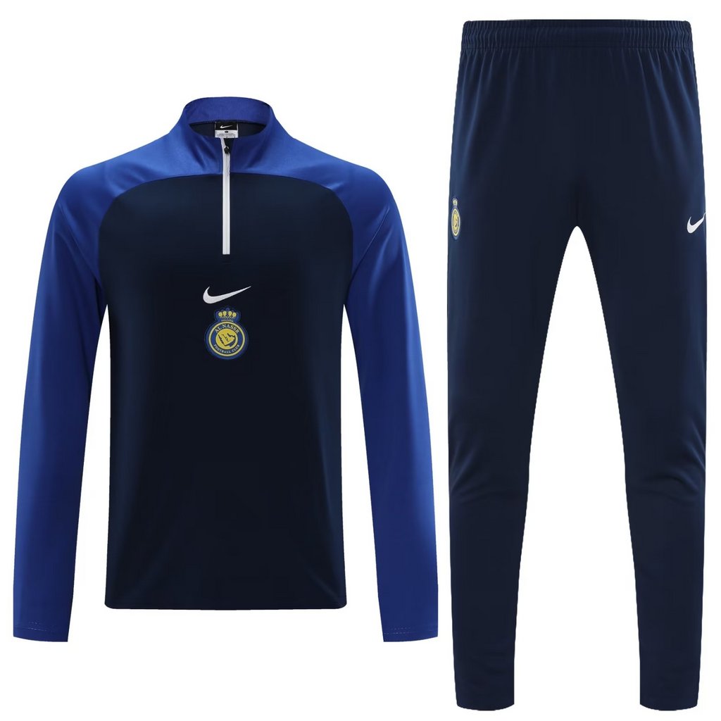 23-24 Riyadh navy blue with color blue arm half zipper sweater tracksuit