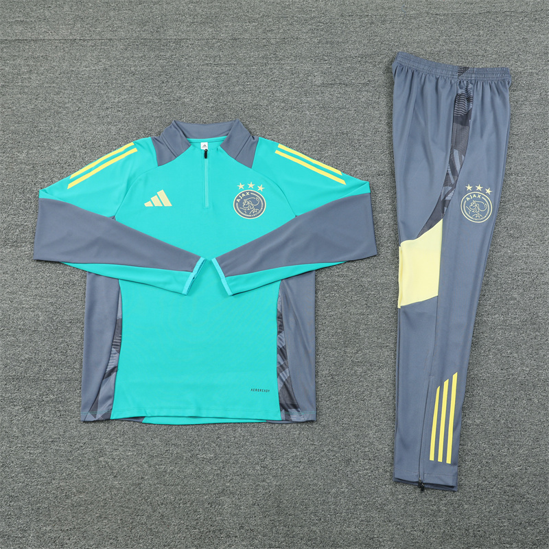 24-25 Ajax green with gray half zipper training tracksuit