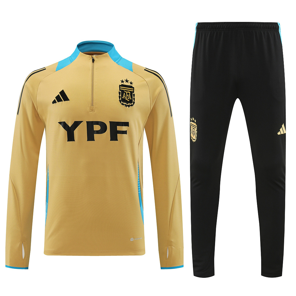 24-25 Argentina gold with blue half zipper training tracksuit