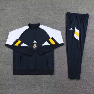 23-24 Real Madrid navy blue with white half zipper sweater tracksuit - Image 3