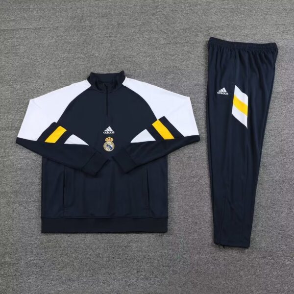 23-24 Real Madrid navy blue with white half zipper sweater tracksuit - Image 3