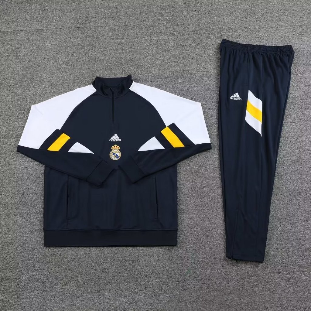 003-14 23-24 Real Madrid navy blue with white half zipper sweater tracksuit