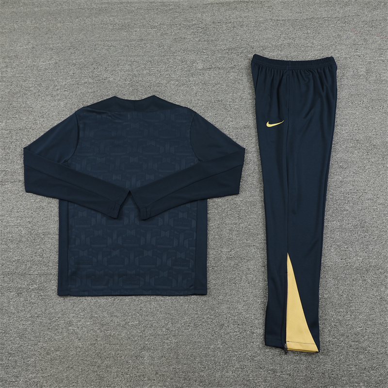 24-25 Bar navy blue with embossing half zipper training tracksuit