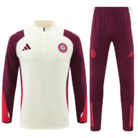 24-25 Bayern beige with dark red half zipper training tracksuit