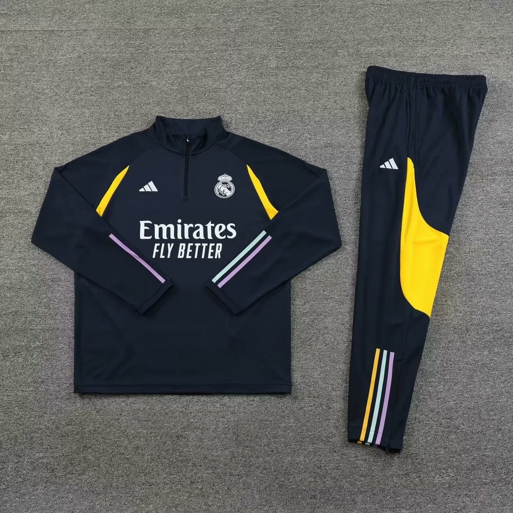 003-15 23-24 Real Madrid navy blue with yellow half zipper sweater tracksuit
