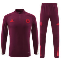 24-25 Bayern dark red with beige half zipper training tracksuit
