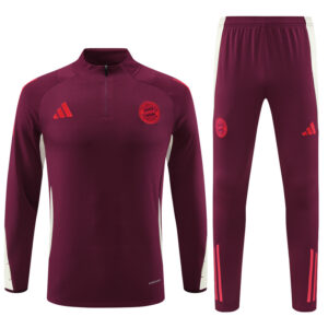 24-25 Bayern dark red with beige half zipper training tracksuit - Image 3
