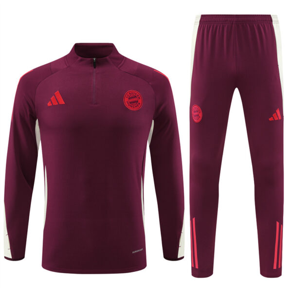24-25 Bayern dark red with beige half zipper training tracksuit - Image 3