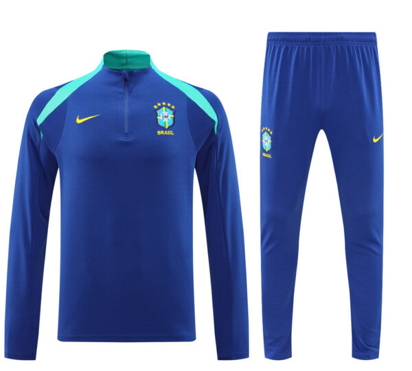 24-25 Brazil color blue half zipper training tracksuit - Image 3