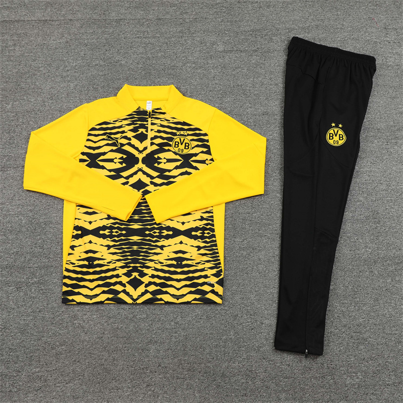 003-159 24-25 Dortmund yellow with black half zipper training tracksuit