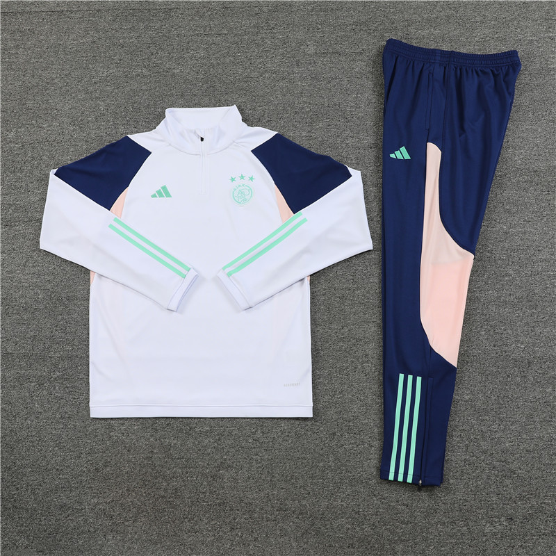 003-16 23-24 Ajax white with blue half zipper sweater tracksuit
