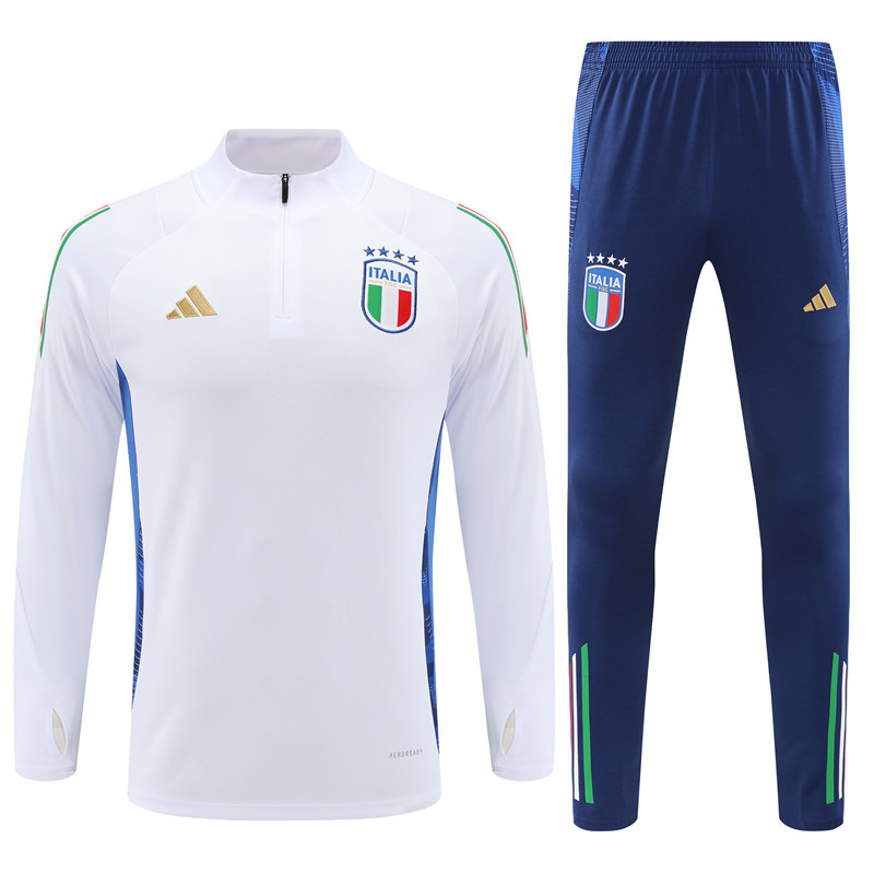 003-169 24-25 Italy white with blue half zipper training tracksuit
