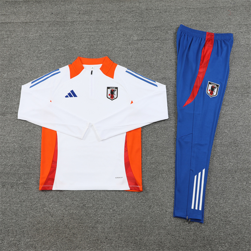 24-25 Japan white with orange and blue half zipper training tracksuit