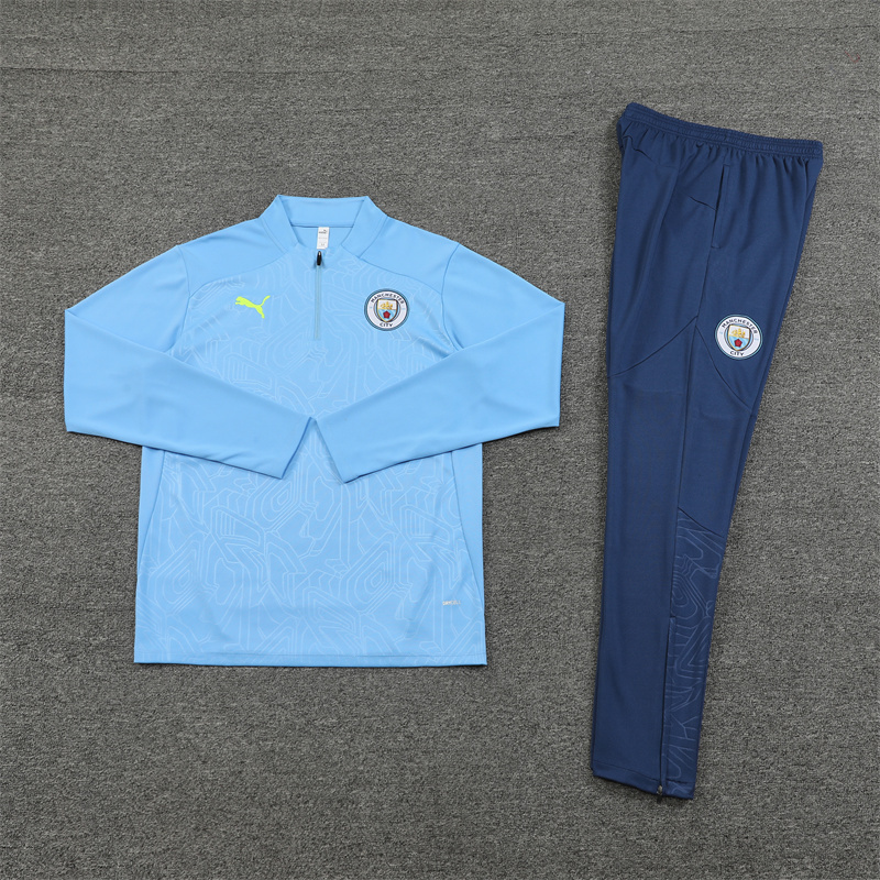 24-25 Man City light blue with embossing half zipper training tracksuit