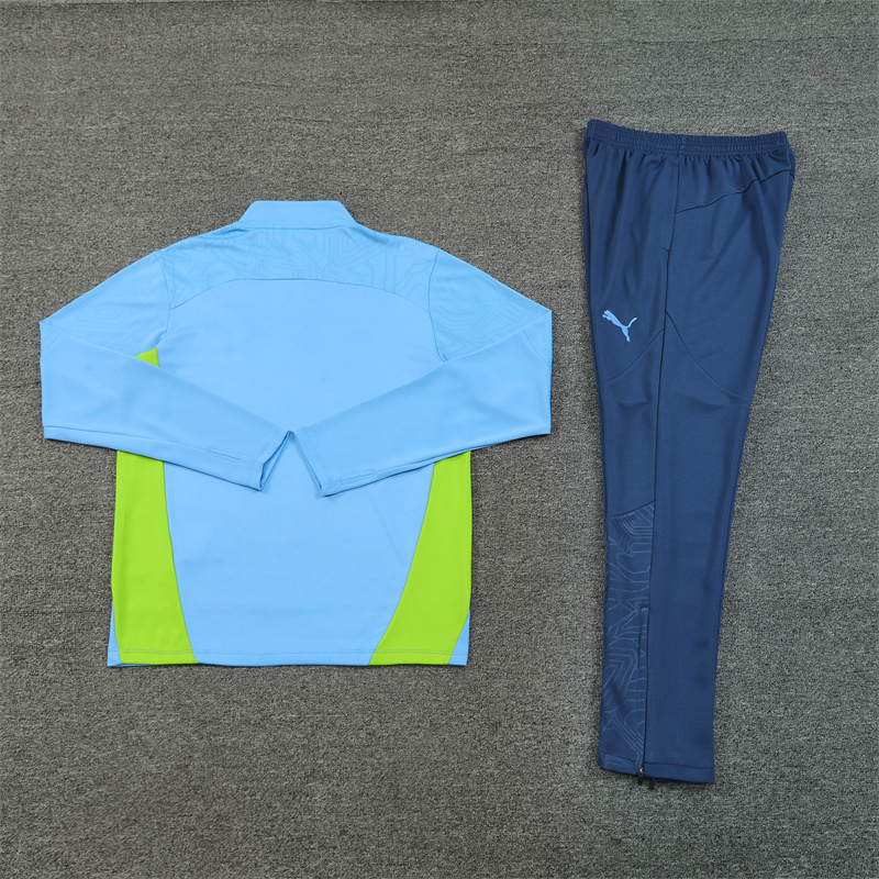 24-25 Man City light blue with green stripe half zipper training tracksuit