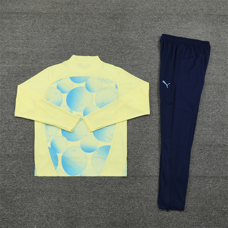 24-25 Man City light yellow with blue half zipper training tracksuit