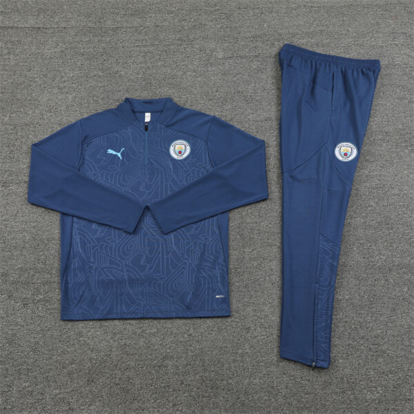 24-25 Man City navy blue with embossing half zipper training tracksuit - Image 3