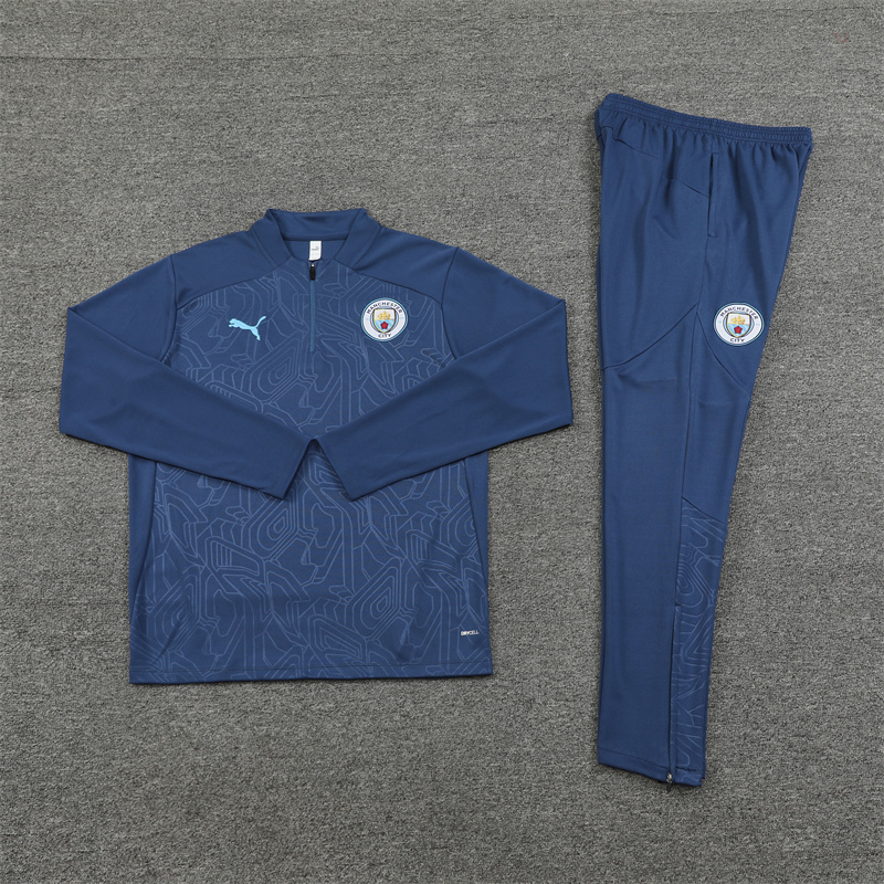 24-25 Man City navy blue with embossing half zipper training tracksuit