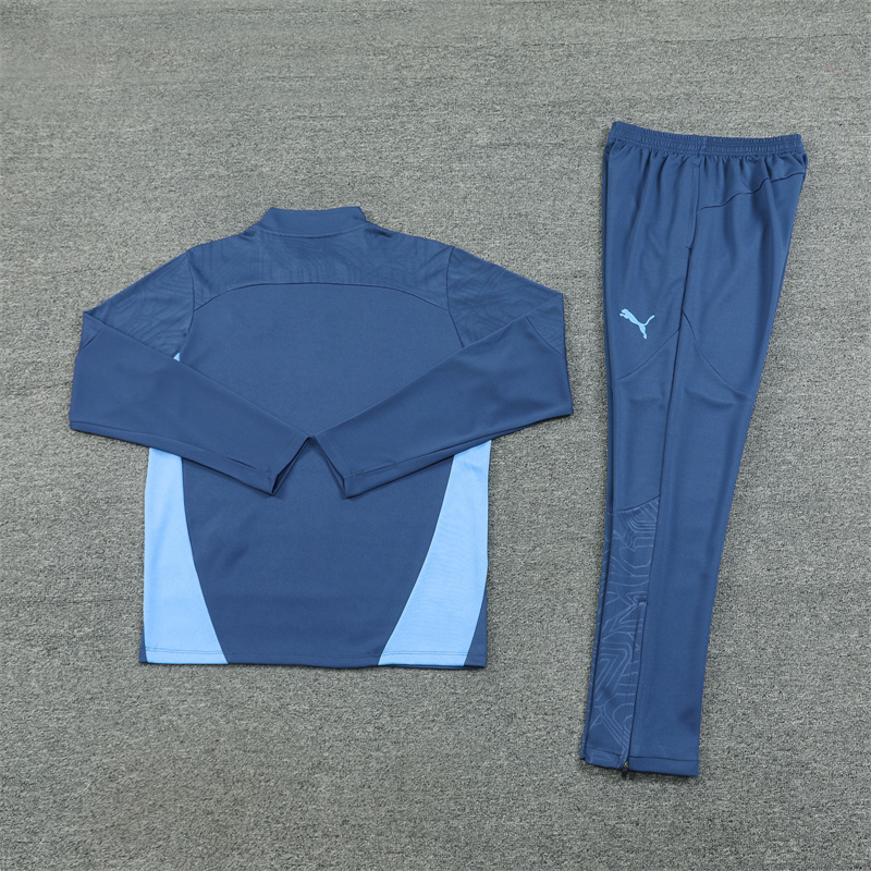 24-25 Man City navy blue with light blue stripe half zipper training tracksuit