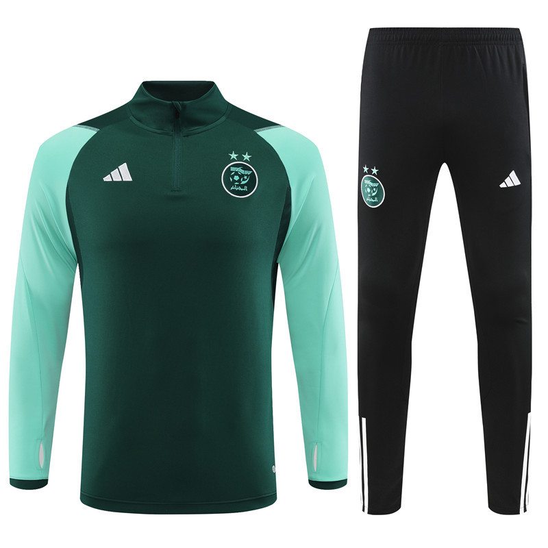 003-19 23-24 Algeria green stripe half zipper sweater tracksuit
