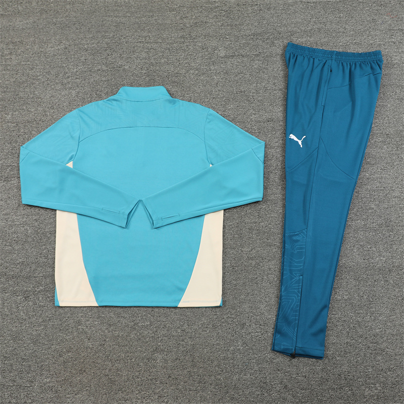 24-25 Marseille lake green with white stripe half zipper training tracksuit